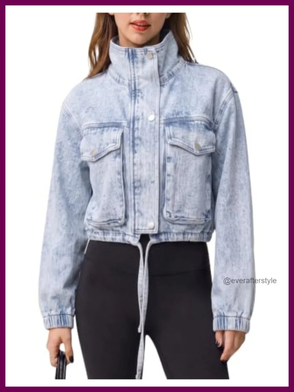 Women's Cropped Denim Jacket Lightweight Zip Up with Pockets